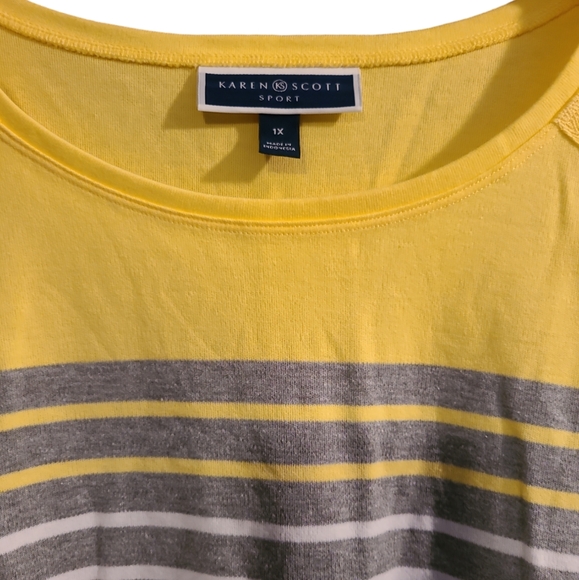 Karen Scott Amanda Striped Top Yellow / Gray / White Plus Sz 1X - Picture 3 of 5